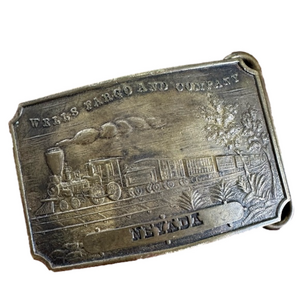 Brass Large Belt Buckle - “Nevada” by Wells Fargo and Company - Fake Antique